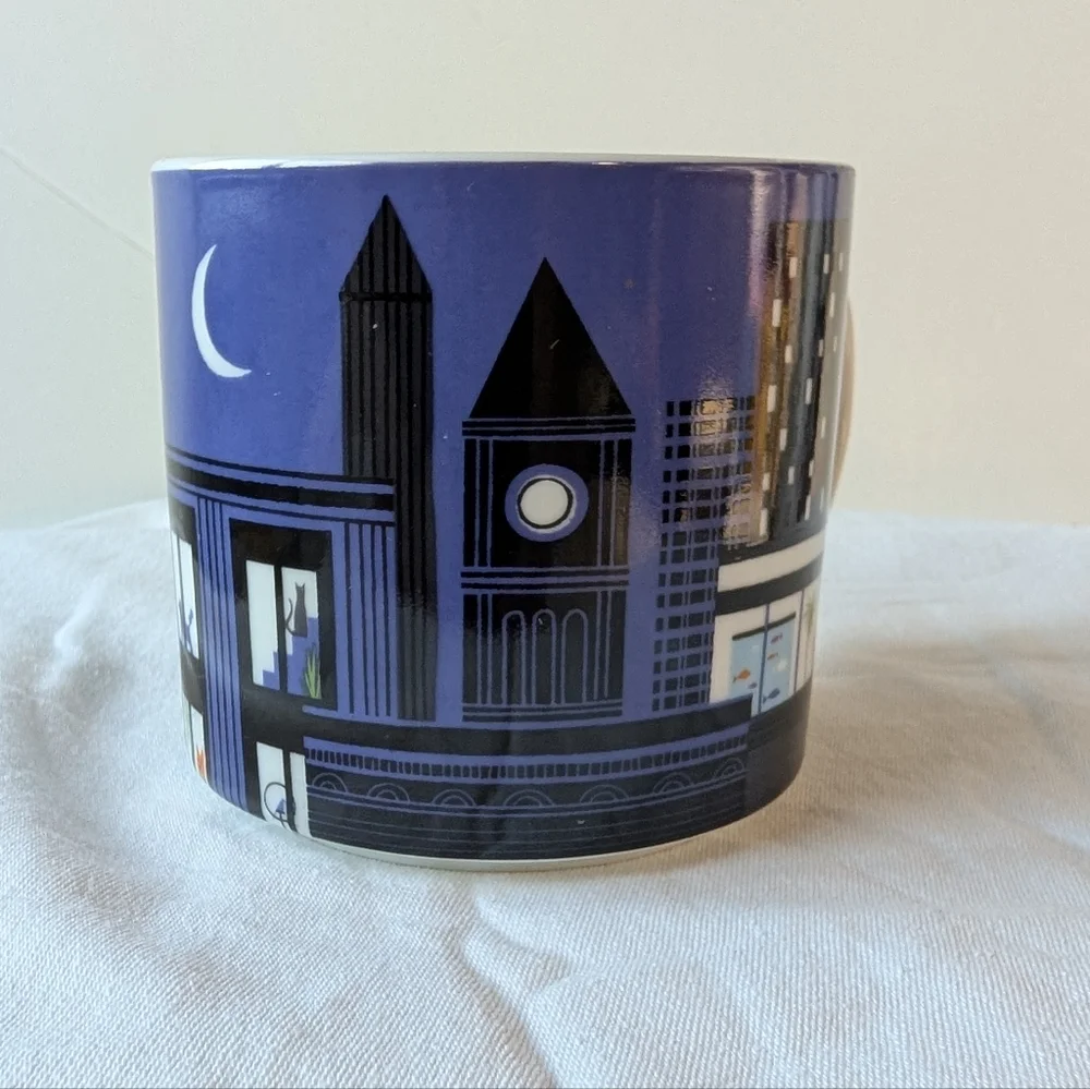 West Elm Sam Kalda ASCPA Pets In Windows City Night Skyline Mug Cup